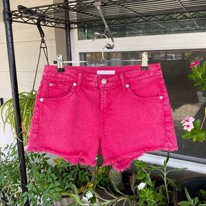 Hot pink denim shorts by 7 for all mankind